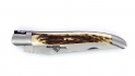 Couteau Laguiole pliant 12 cm manche en Bois de cerf,  mitres inox brossées.