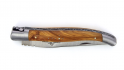 Couteau Laguiole pliant 12 cm manche en Olivier, mitres inox brossées.
