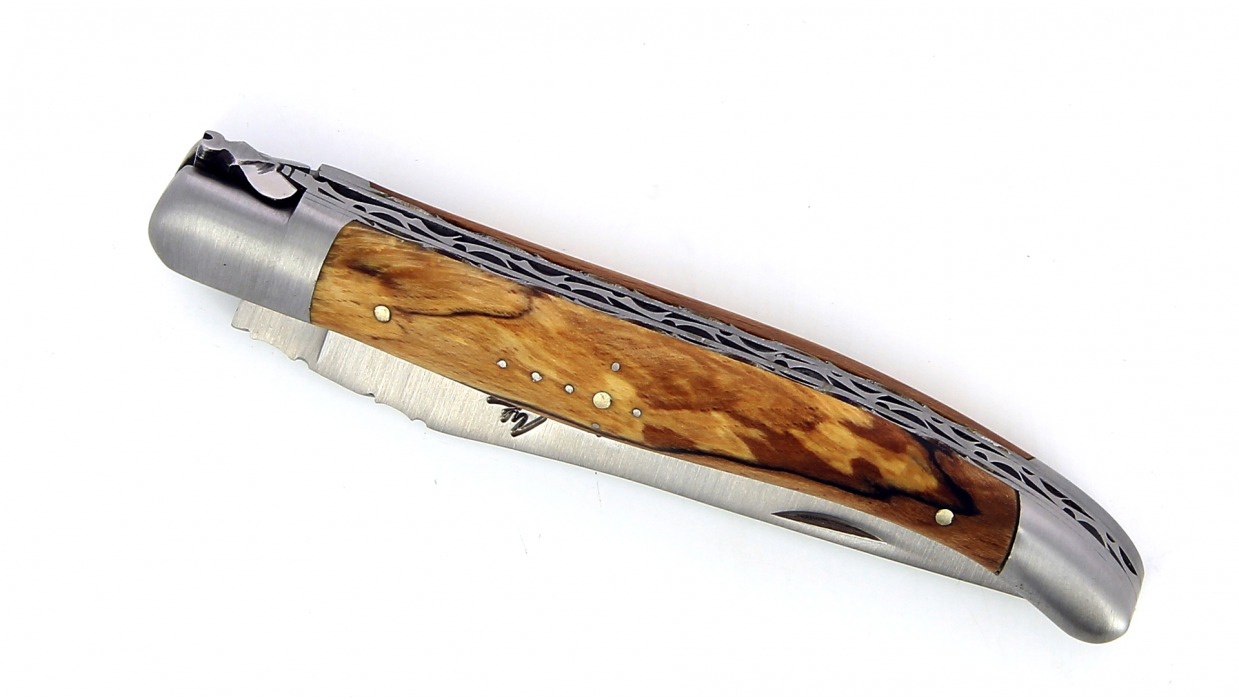 Laguiole double platine 12 cm - Manche en Hêtre de l'Aubrac