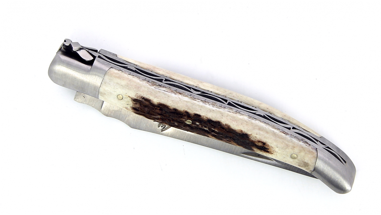 Laguiole double platine 12 cm - Manche en Bois de Cerf