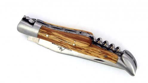 Laguiole double platine 12 cm avec Tire-Bouchon et Manche en Hêtre de l'Aubrac