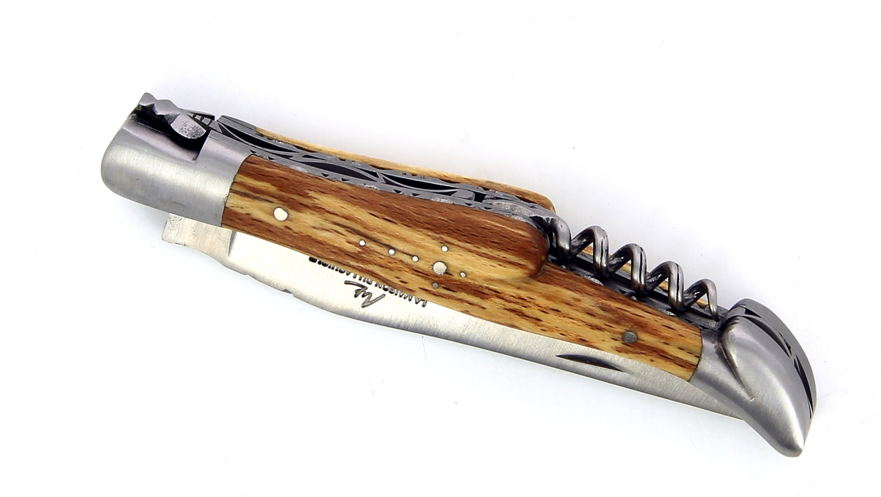 Laguiole double platine 12 cm avec Tire-Bouchon et Manche en Hêtre de l'Aubrac