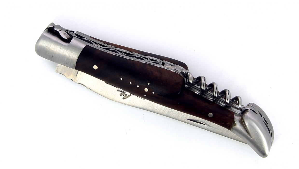 Laguiole double platine 12 cm - Tire-Bouchon - Manche en Noyer