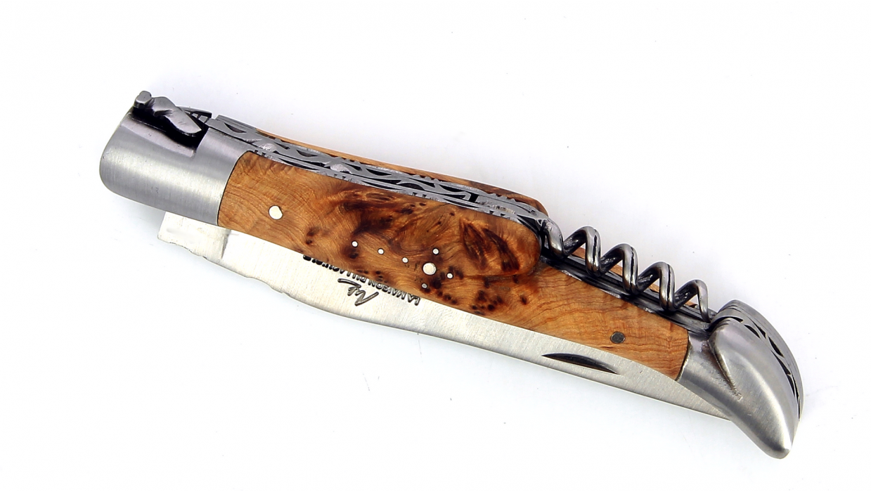 Laguiole double platine 12 cm - Tire-Bouchon - Manche en Genévrier