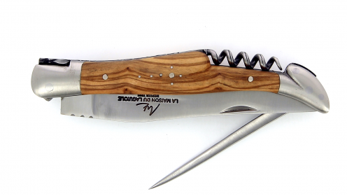 Couteau Laguiole pliant 12 cm avec tire-bouchon et poinçon,

Manche en Olivier du Sud de France , mitres inox brossées.