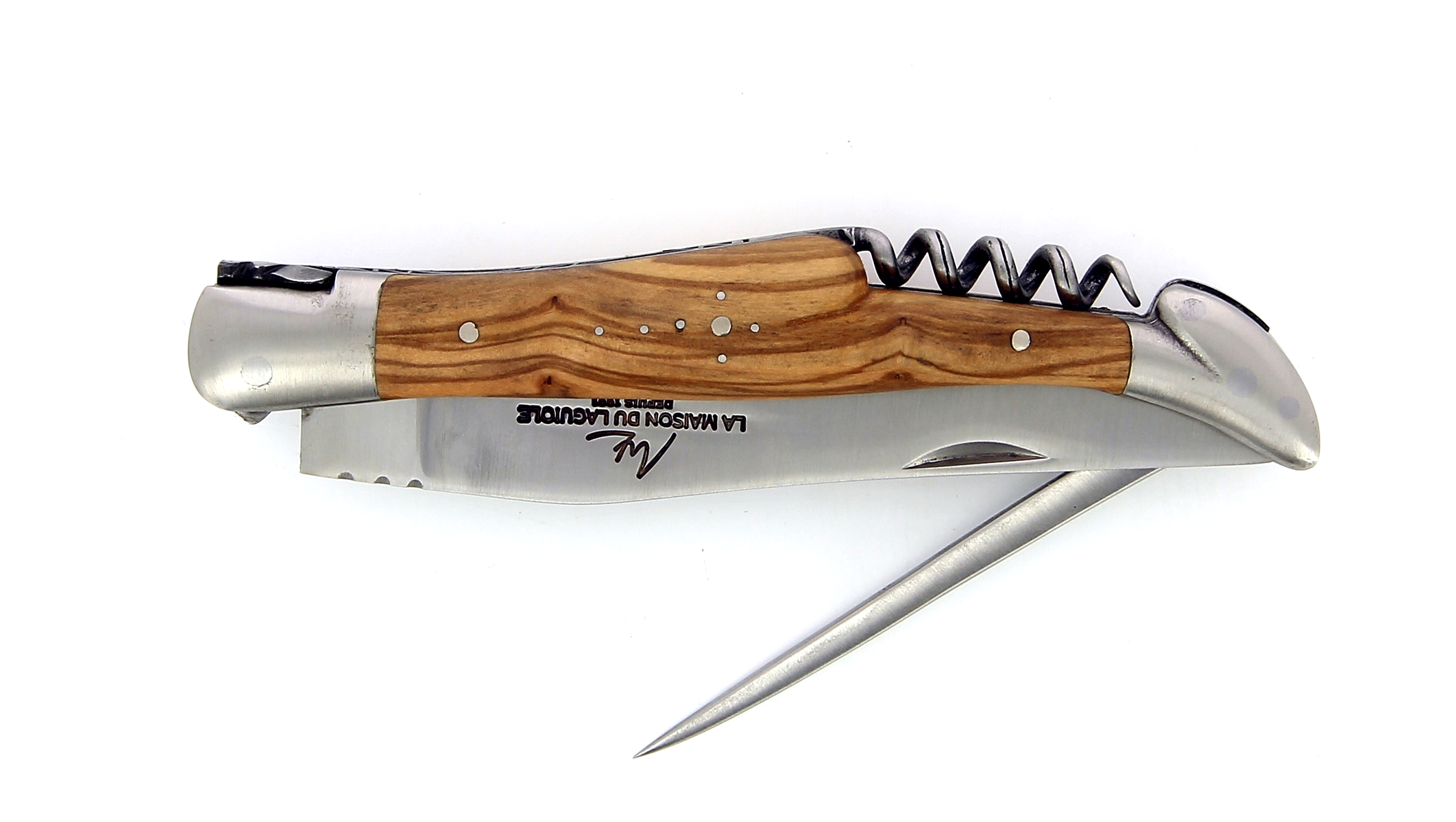 Couteau Laguiole manche en bois d'olivier et mitres en inox