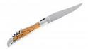 Couteau Laguiole pliant 12 cm avec tire-bouchon et poinçon,
Manche en Genévrier, mitres inox brossées.