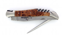 Couteau Laguiole pliant 12 cm avec tire-bouchon et poinçon,
Manche en Genévrier, mitres inox brossées.