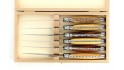 Coffret de 6 couteaux de table avec deux mitres en inox brossé en bois français