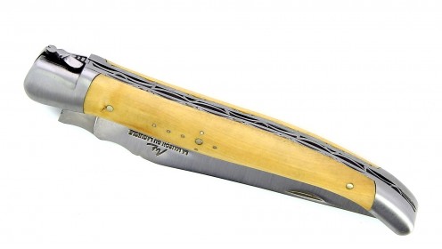 Couteau Laguiole 13 cm double platine avec mitres en inox brossé et manche en buis