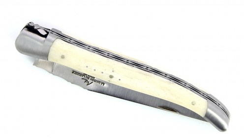 Couteau Laguiole 13 cm double platine avec mitres en inox brossé et manche en os