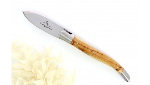 Couteau Laguiole à huitre, mitres inox brossé, manche en genévrier