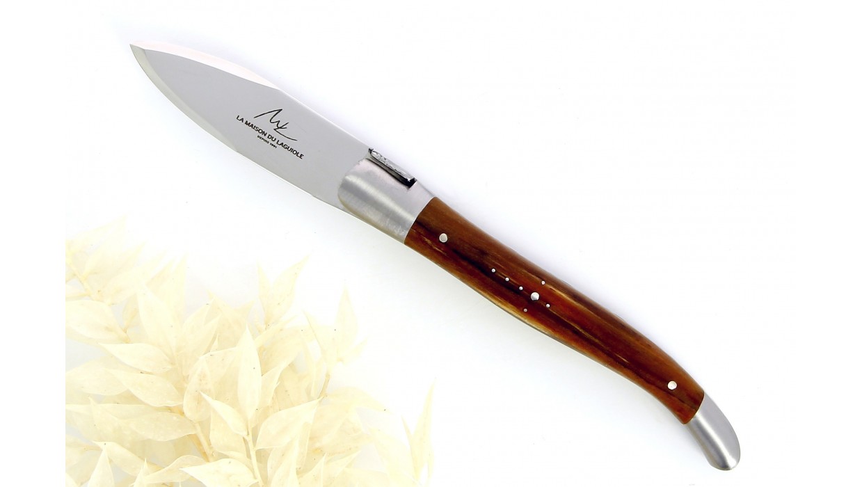 Couteau Laguiole à huitre, mitres inox brossé, manche en Hêtre de l'aubrac
