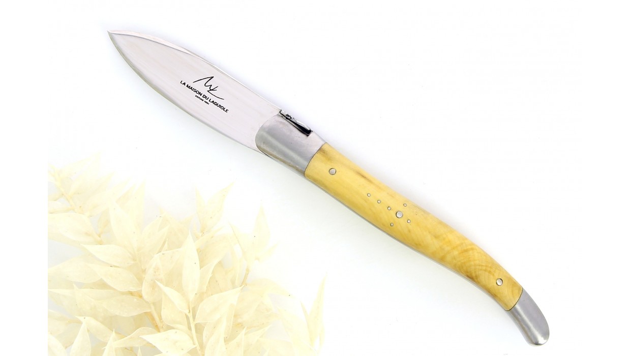 Couteau Laguiole à huitre, mitres inox brossé, manche en Buis