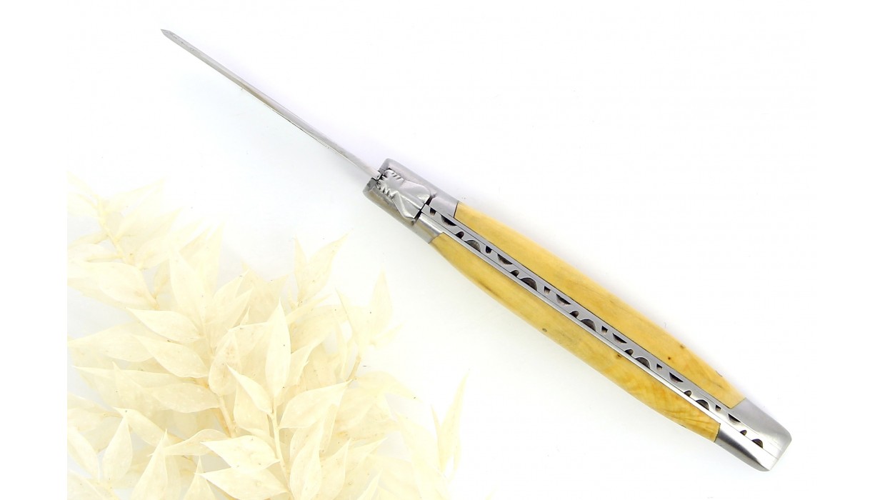 Couteau Laguiole à huitre, mitres inox brossé, manche en Buis