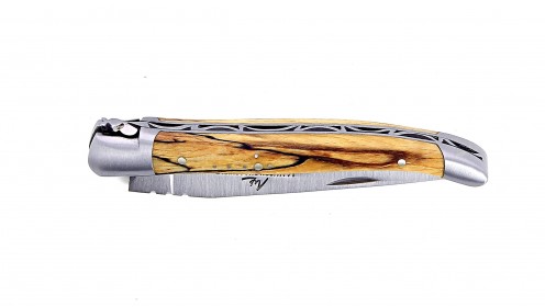 Couteau Laguiole 10 cm avec mitres en inox brossé et manche en Hêtre d'Aubrac