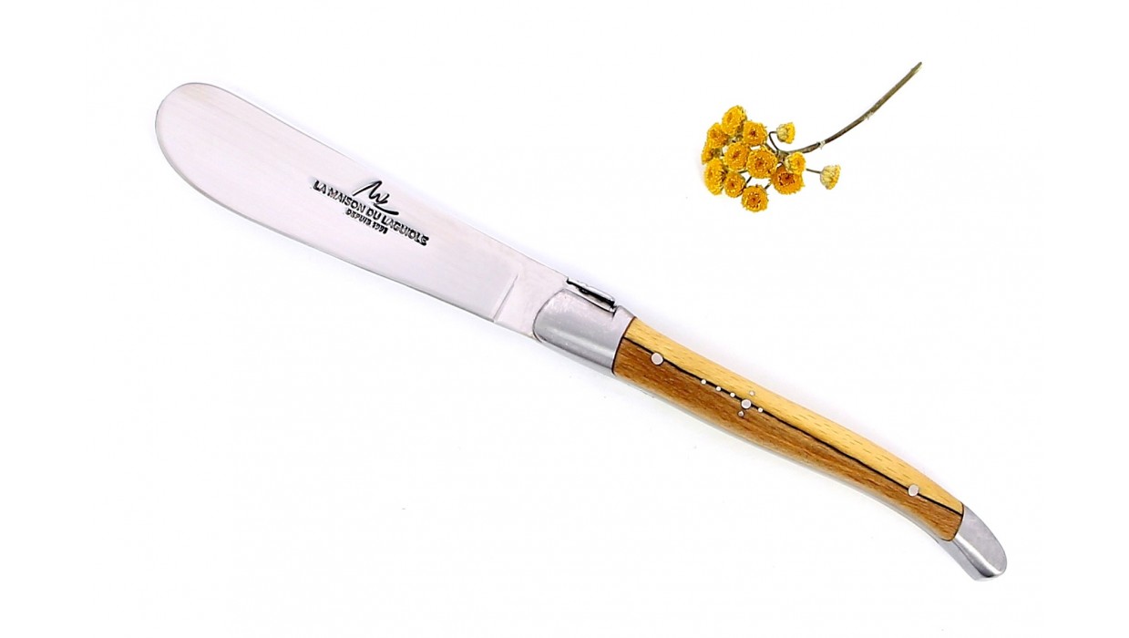 Couteau Laguiole à beurre mitres en inox brossé, manche en genévrier.