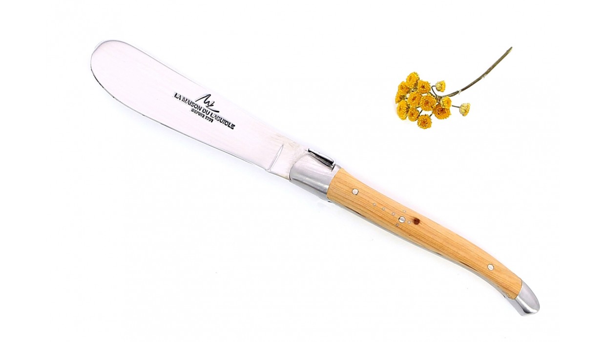 Couteau de Laguiole à beurre mitres en inox brossé, manche en genévrier.