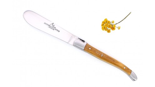 Couteau de Laguiole à beurre mitres en inox brossé, manche en Olivier.