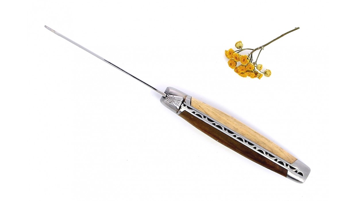 Couteau de Laguiole à beurre mitres en inox brossé, manche en Pistachier.