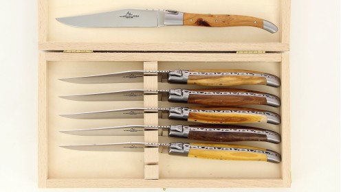 Coffret de six couteaux à steak Laguiole entièrement forgé et sablé