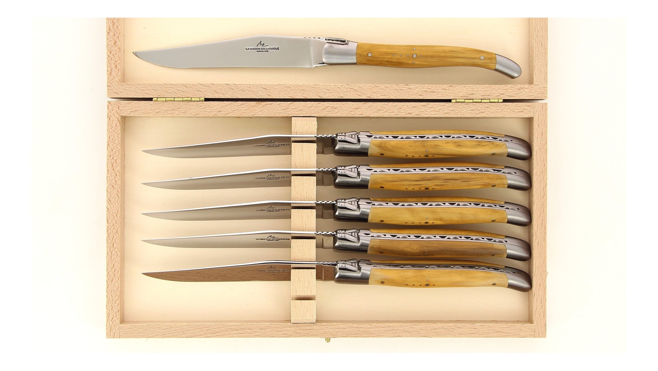 Coffret 6 couteaux de table laguiole olivier