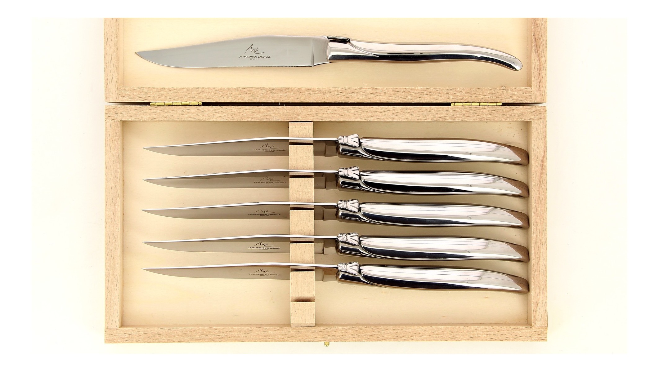 Coffret de six couteaux Laguiole Table SKEL tout inox brillant