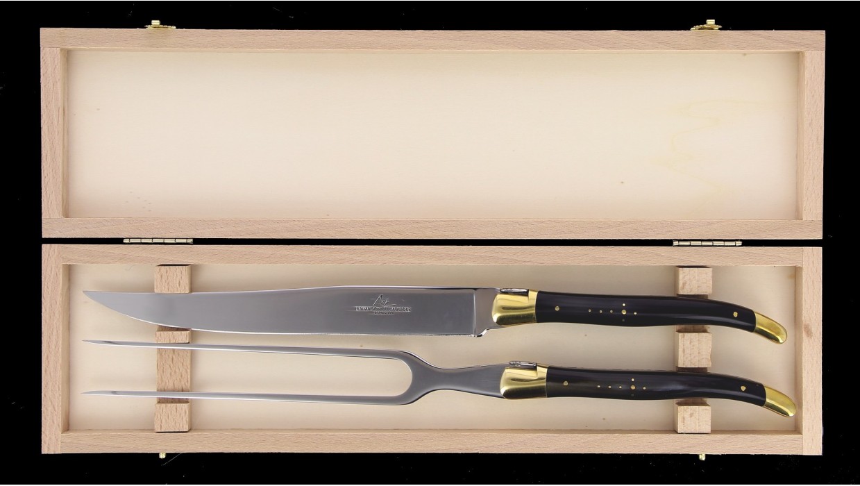 Service à découper Laguiole - Corne de vache Aubrac - Mitres laiton