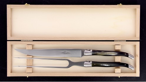 Service à découper Laguiole - Corne de vache Aubrac - Mitres inox