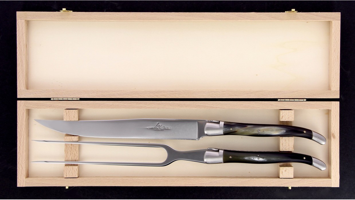 Service à découper Laguiole - Corne de vache Aubrac - Mitres inox