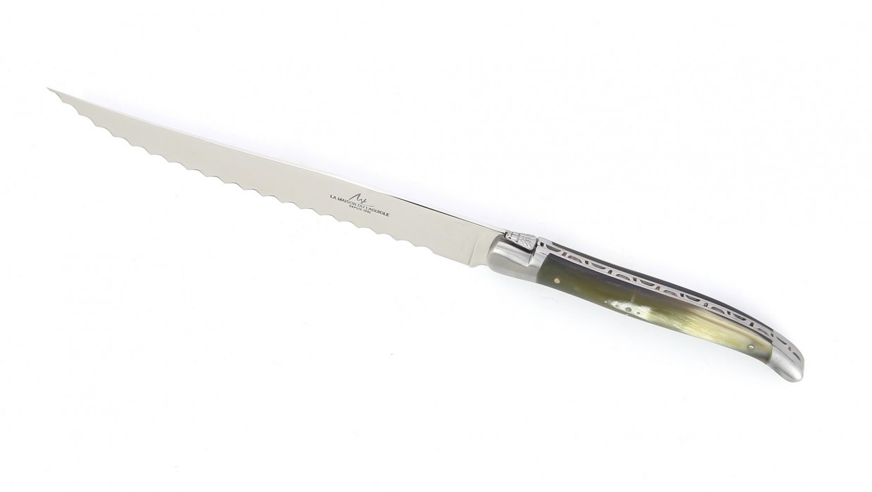 Couteau à pain Laguiole - Corne vache Aubrac - Laiton