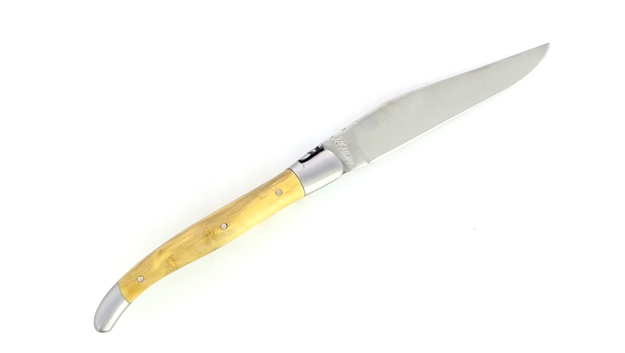 Couteau de Laguiole pliant, 11 cm, abeille et ressort forgés, ciselés main, mitres en inox brossé, manche en Buis.