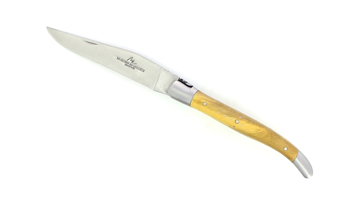 Couteau de Laguiole pliant, 11 cm, abeille et ressort forgés, ciselés main, mitres en inox brossé, manche en Buis.