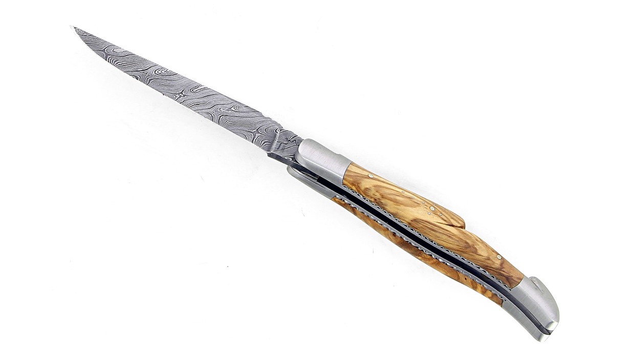 Laguiole 12 cm Double platine Damas - Tire-bouchon - Olivier