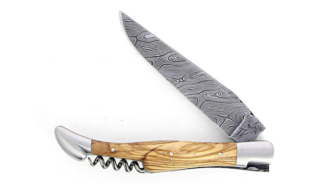 Laguiole 12 cm Double platine Damas - Tire-bouchon - Olivier