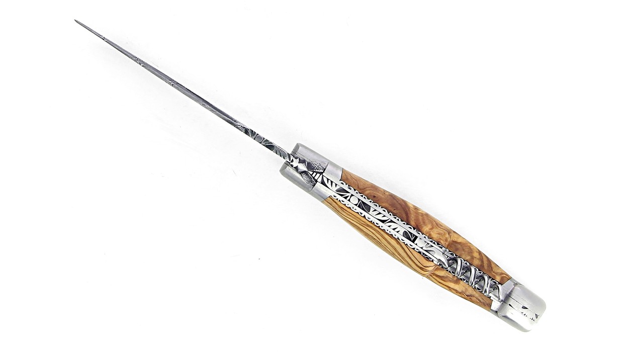 Laguiole 12 cm Double platine Damas - Tire-bouchon - Olivier