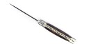 Couteau pliant Laguiole 12 cm, mitres martelées, double platine mixtes (inox/laiton) en noyer, lame brut de forge