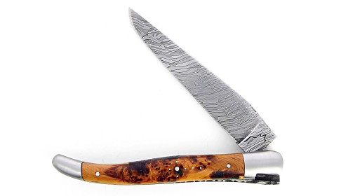 Laguiole 12 cm Double platine Lame Damas Carbone - Genévrier