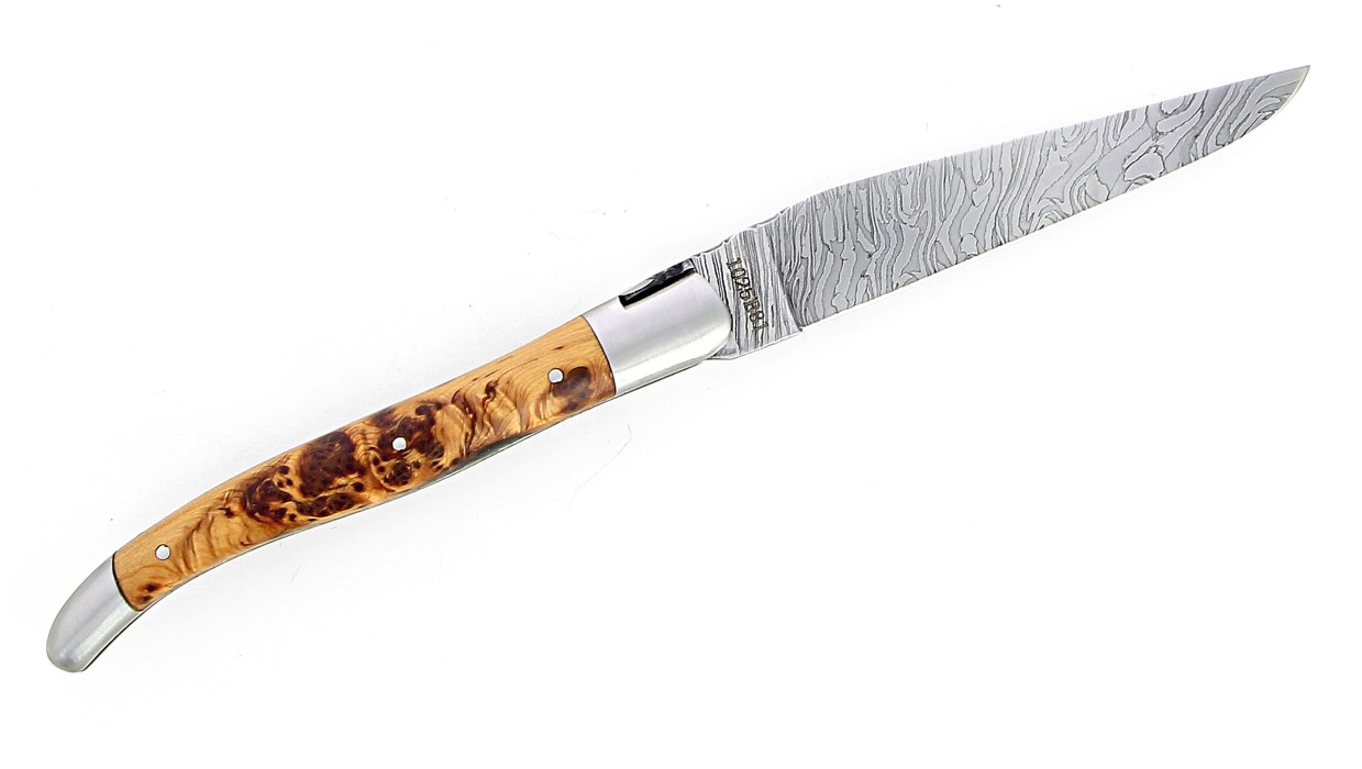 Laguiole 12 cm Double platine Lame Damas Carbone - Genévrier