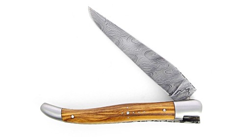 Laguiole 12 cm Double platine Lame Damas Carbone - Olivier