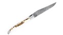 Couteau Laguiole 13 cm mitres inox brossé, double platine en bois de cerf , lame damas