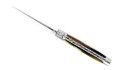 Couteau Laguiole 13 cm, mitres inox brossé, double platine, mitres inox, en corne de vache Aubrac, lame damas carbone.