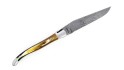 Couteau Laguiole 13 cm, mitres inox brossé, double platine, mitres inox, en corne de vache Aubrac, lame damas carbone.