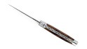Couteau Laguiole 13 cm, mitres inox brossé, double platine en noyer, lame damas carbone