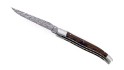 Couteau Laguiole 13 cm, mitres inox brossé, double platine en noyer, lame damas carbone