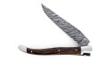 Couteau Laguiole 13 cm, mitres inox brossé, double platine en noyer, lame damas carbone