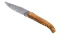 Couteau Laguiole chasse, manche en olivier, lame Damas carbone