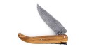 Couteau Laguiole chasse, manche en olivier, lame Damas carbone