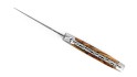 Couteau pliant Laguiole 13 cm, mitres inox brossé, double platine en hêtre de l'Aubrac, lame damas carbone.