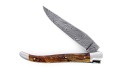 Couteau pliant Laguiole 13 cm, mitres inox brossé, double platine en hêtre de l'Aubrac, lame damas carbone.